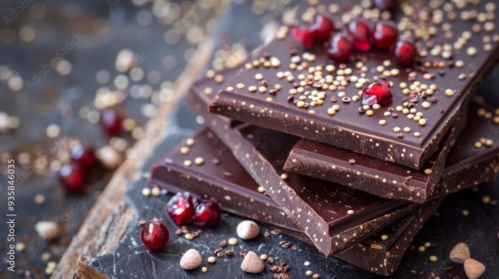 Nutritious chocolate bars fortified with superfoods like quinoa and acai berries. Nutritious chocolate bars fortified with superfoods like quinoa and acai berries.