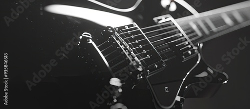 closeup of a vintage electric guitar in black and white. Copy space image. Place for adding text and design