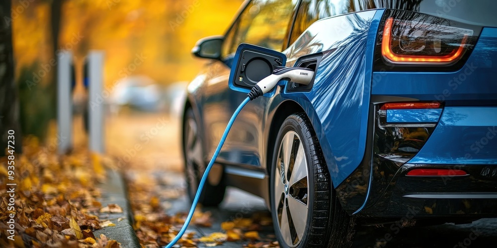 Electric Car Charging in Autumn Electric Car Charging in Autumn