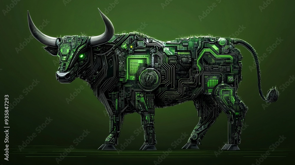 Obraz premium The futuristic bull is a metallic creature containing intricate circuitry