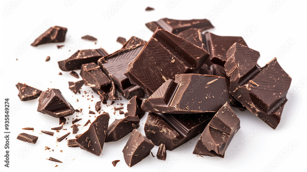 Set of dark chocolate pieces isolated on white background Set of dark chocolate pieces isolated on white background