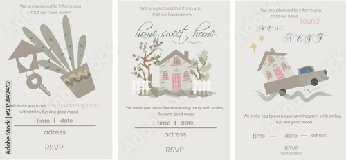 set of housewarming party invitation card