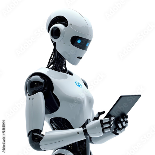 ai robot using on tab isolated on transparent background