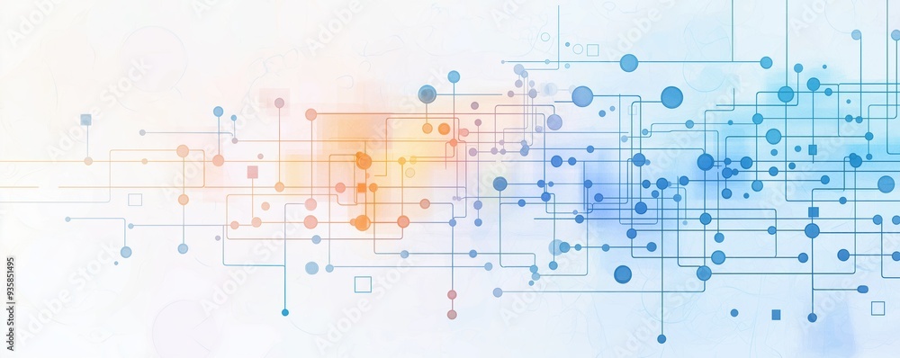 Obraz premium Network management interface, detailed data flow, watercolor style