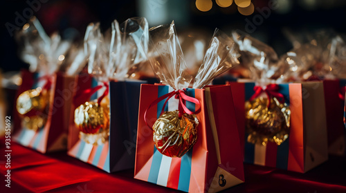 A close-up of themed party favors and goodie bags,