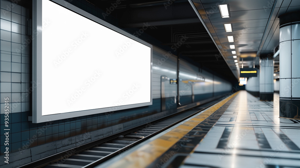 Blank billboard mockup in underground train station lateral view Blank billboard mockup in underground train station lateral view