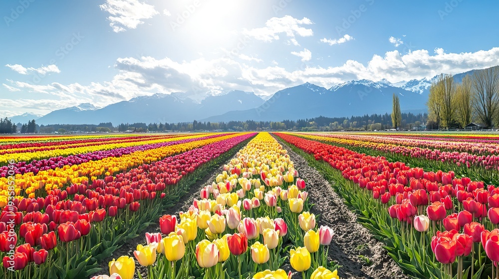 Expansive Field of Vibrant Tulips in Full Bloom, Stretching to the ...