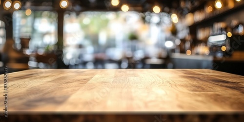 Wallpaper Mural Wooden Tabletop in Blurred Cafe Setting Torontodigital.ca