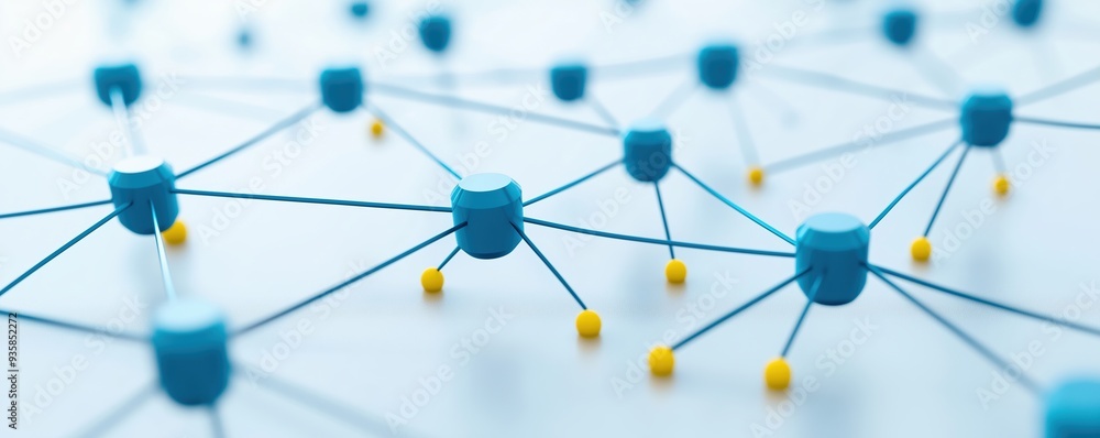 Network topology visualization, interconnected devices and paths, flat design illustration Network topology visualization, interconnected devices and paths, flat design illustration
