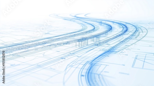 Highway development blueprint, detailed road design with measurements, flat design illustration
