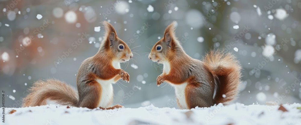 Two Red Squirrels in the Snow Two Red Squirrels in the Snow
