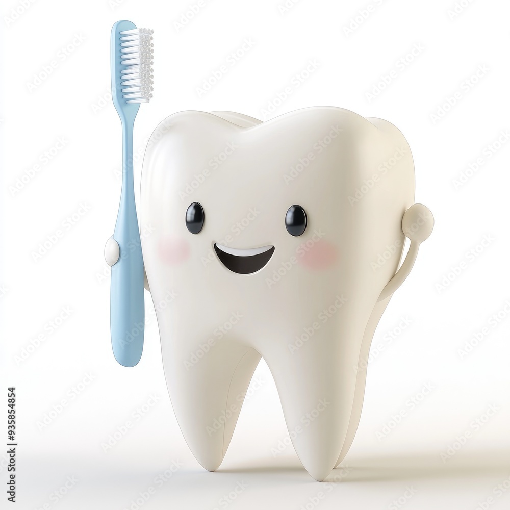 A smiling tooth character holding a toothbrush. A smiling tooth character holding a toothbrush.