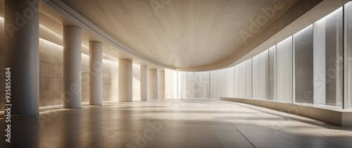 Modern Minimalist Hallway with Large Windows and Concrete Pillars