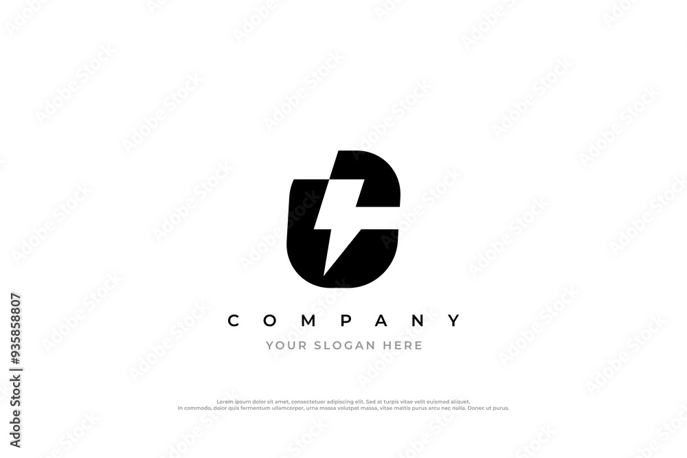 Simple Letter C Bolt Logo Design Simple Letter C Bolt Logo Design