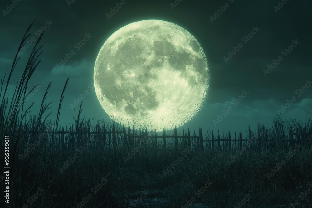 Eerie Full Moon Illuminates Haunted Landscape, Spooky Nighttime Scene with Foreboding Atmosphere, Creepy Graveyard, and Mysterious Moon Eerie Full Moon Illuminates Haunted Landscape, Spooky Nighttime Scene with Foreboding Atmosphere, Creepy Graveyard, and Mysterious Moon