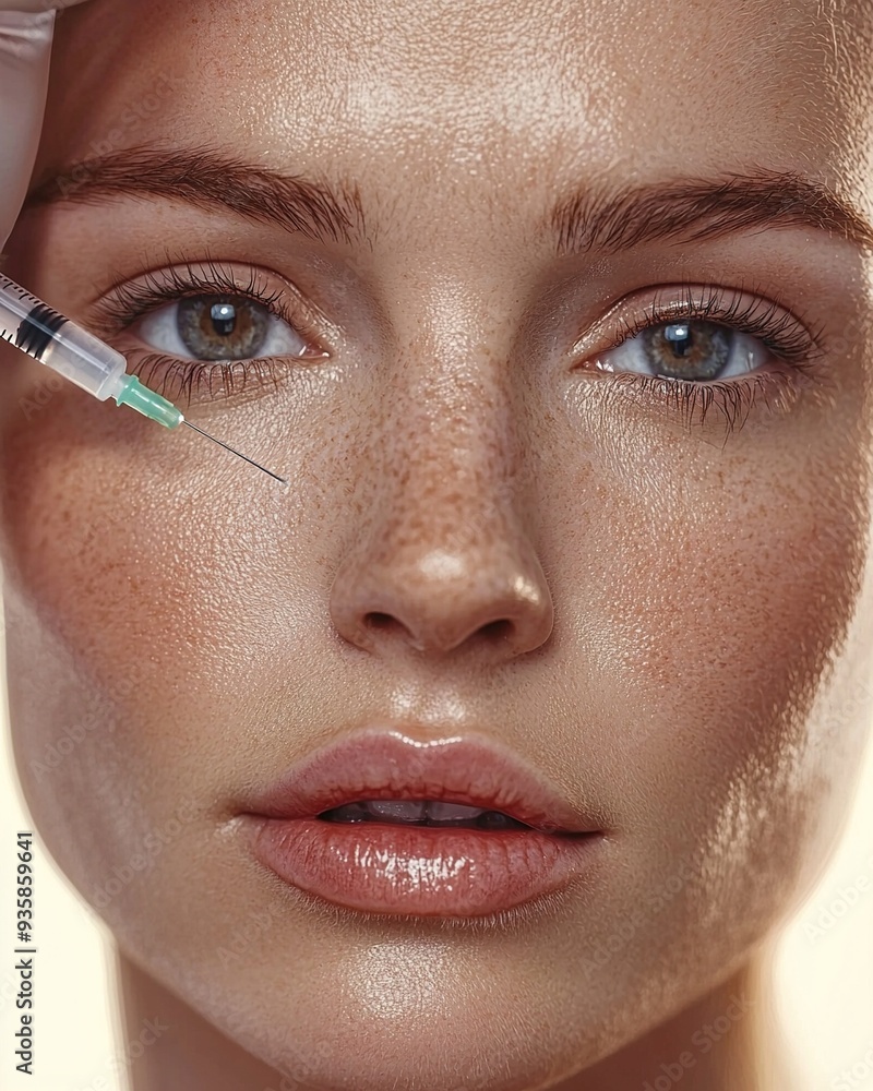 Syringe injection with botox being injected in a beautiful woman's face. Beauty and cosmetics concept. Generative Ai Syringe injection with botox being injected in a beautiful woman's face. Beauty and cosmetics concept. Generative Ai