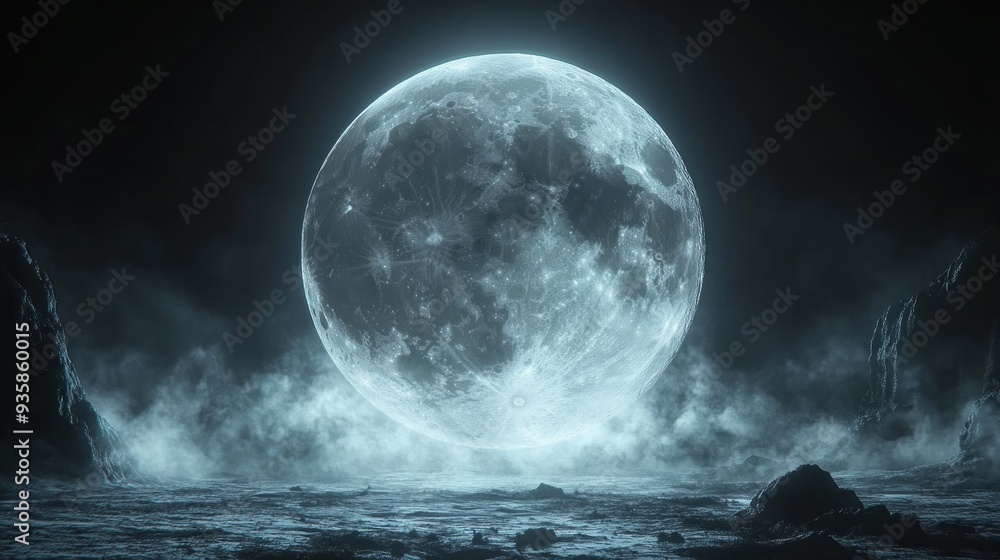 Gothic Moon Illuminating Eerie Landscape, Dark and Mysterious Night Sky with Full Moon Shining Over a Mystical, Foggy, and Spooky Scene, Perfect for Halloween, Horror, or Fantasy Art Gothic Moon Illuminating Eerie Landscape, Dark and Mysterious Night Sky with Full Moon Shining Over a Mystical, Foggy, and Spooky Scene, Perfect for Halloween, Horror, or Fantasy Art