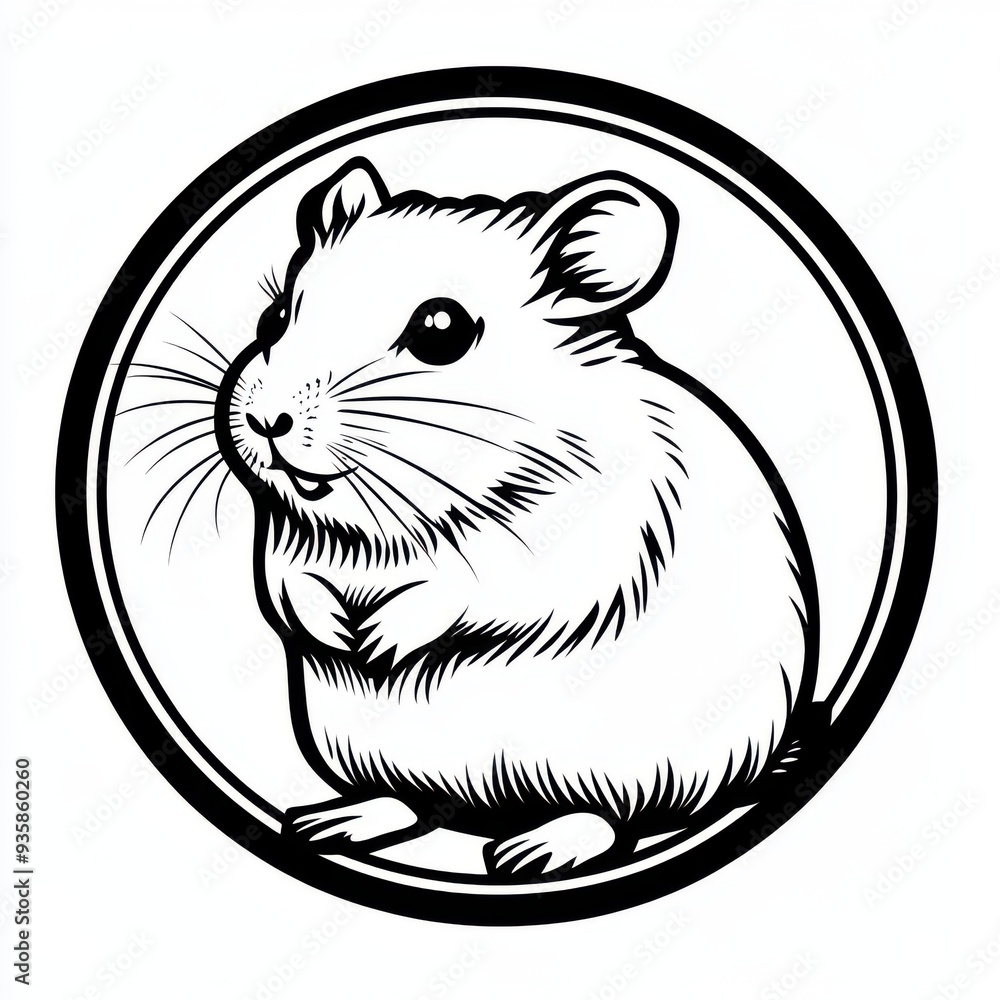 Black and white flat vector art illustration of a hamster in a circular stamp logo style, svg design, isolated on white background, simple vector art design Black and white flat vector art illustration of a hamster in a circular stamp logo style, svg design, isolated on white background, simple vector art design
