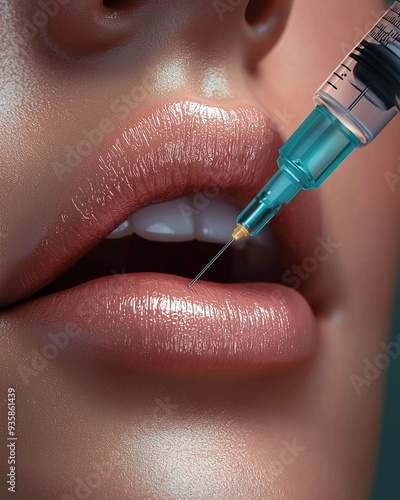 Syringe injection with botox being injected in a beautiful woman's lips. Beauty and cosmetics concept. Generative Ai