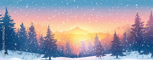 Snowy Mountain Landscape at Sunset