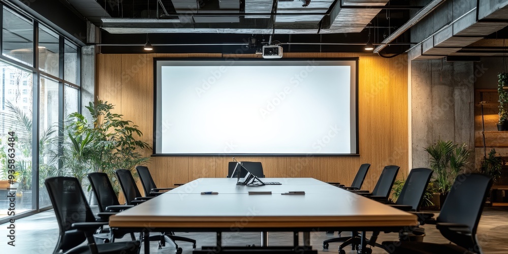 Fototapeta premium Modern Conference Room with Large White Screen