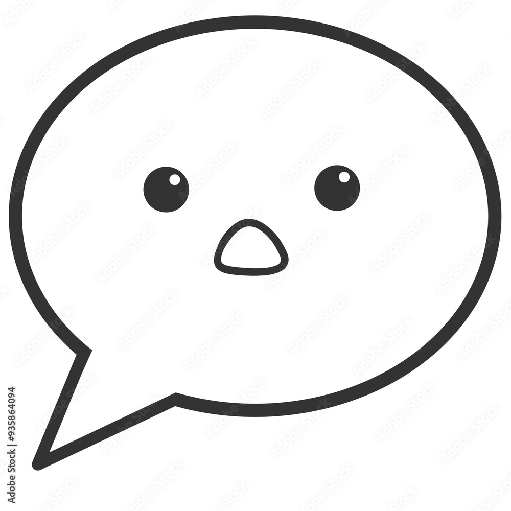 black outline shocked face chat bubble cartoon