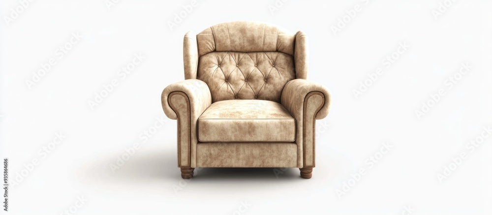 Fototapeta premium Beige Armchair with Button Tufting