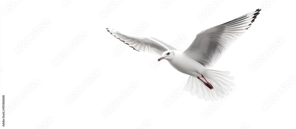 Fototapeta premium Seagull in Flight Against a White Background