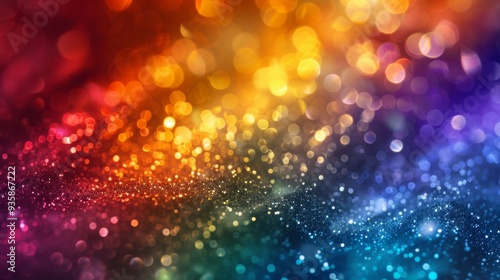 Vibrant and sparkling abstract background with a gradient of red orange and blue bokeh lights. AI generated images.