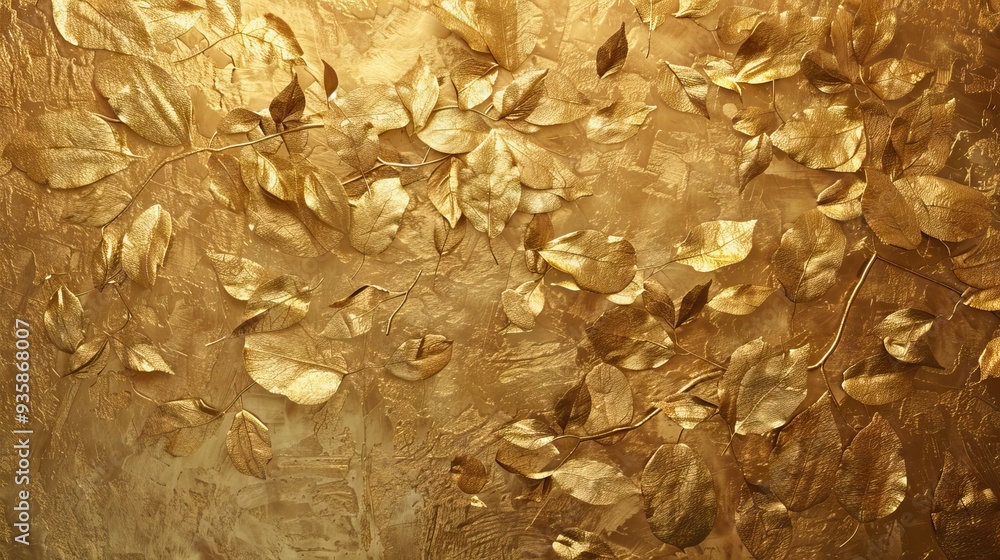 Shiny golden yellow crumpled metallic foil repeat pattern. Modern abstract luxury gilded age wallpaper. AI generated illustration Shiny golden yellow crumpled metallic foil repeat pattern. Modern abstract luxury gilded age wallpaper. AI generated illustration