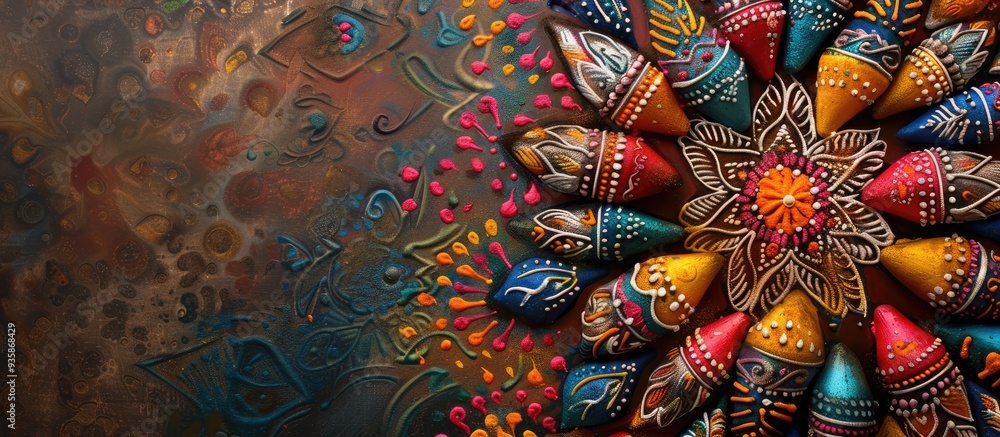 Firecrackers for Diwali celebrations arranged in a rangoli design pattern. Copy space image. Place for adding text and design Firecrackers for Diwali celebrations arranged in a rangoli design pattern. Copy space image. Place for adding text and design
