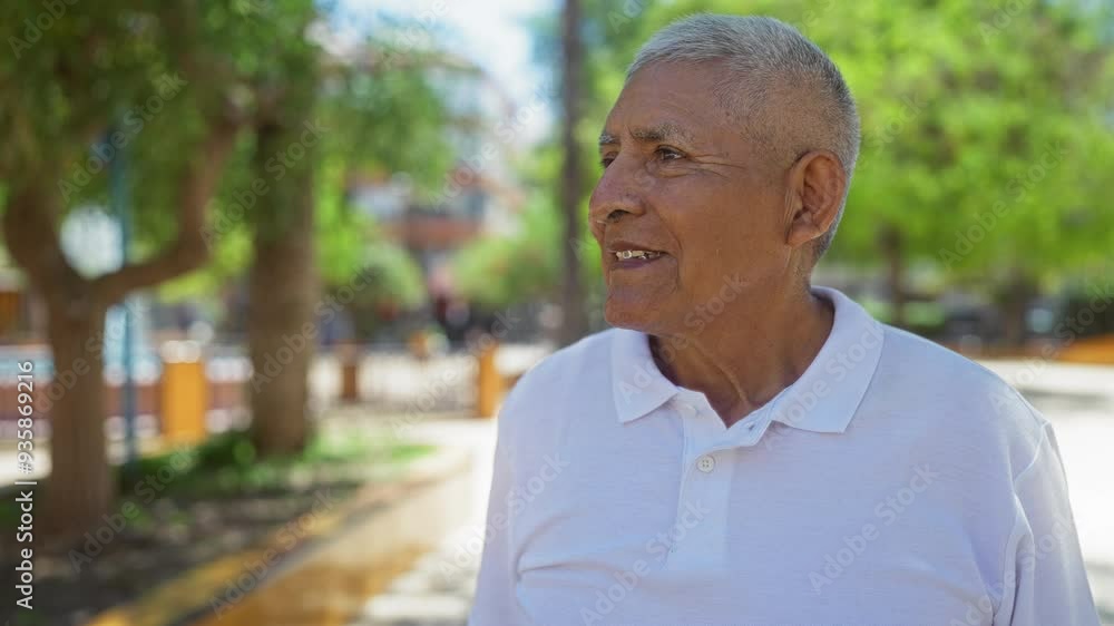 A handsome senior man enjoying a sunny day in an urban park with lush greenery and a bright atmosphere. A handsome senior man enjoying a sunny day in an urban park with lush greenery and a bright atmosphere.