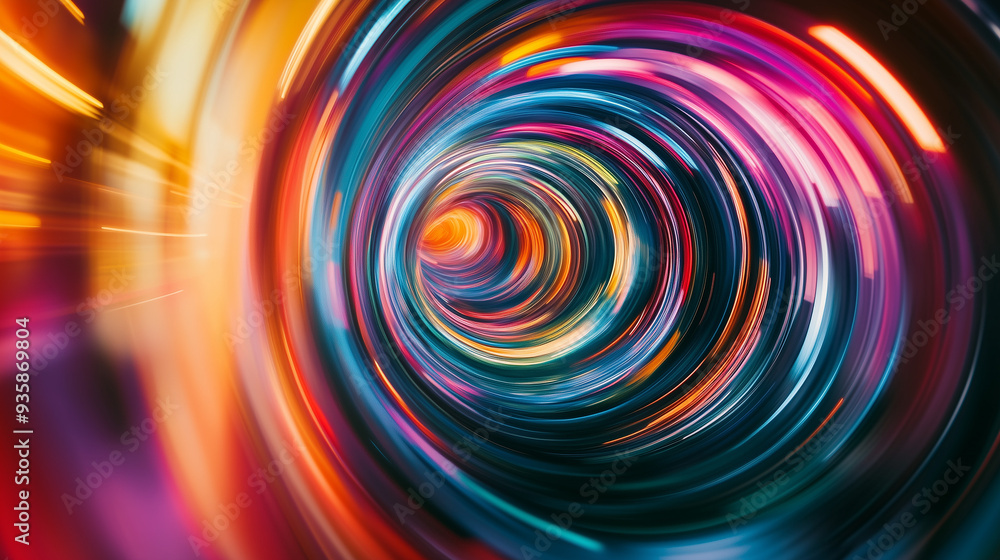 Close-up of swirling multi-colored light stripes creating abstract energetic movement. Close-up of swirling multi-colored light stripes creating abstract energetic movement.