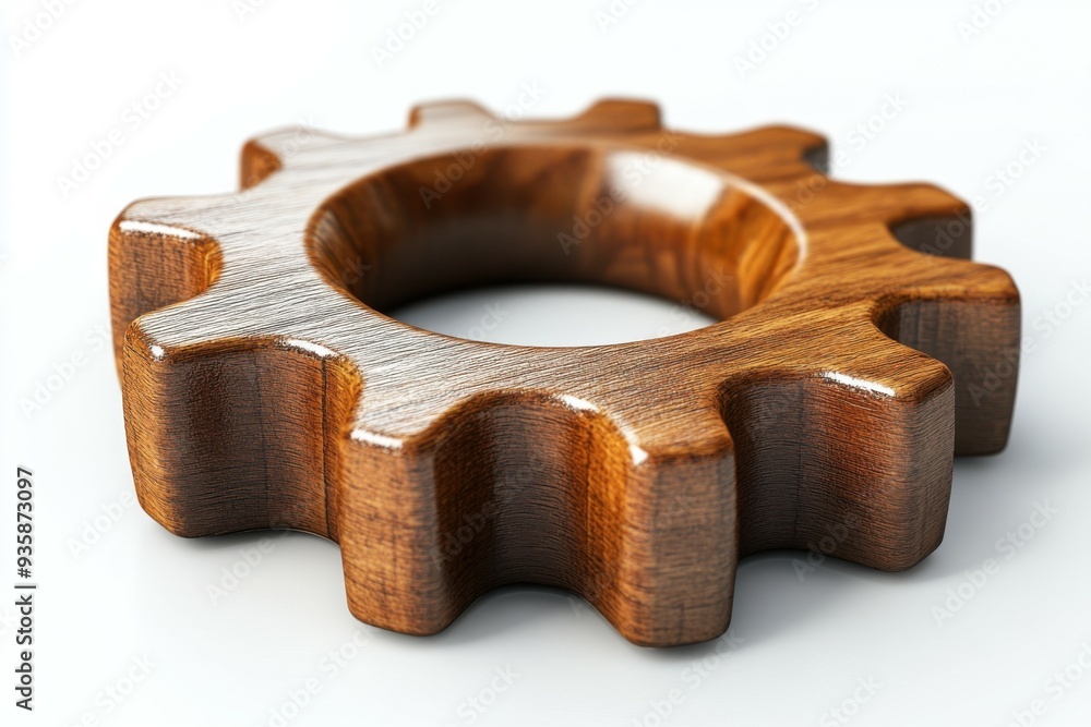 3D wooden gear on a white background. 3D wooden gear on a white background.