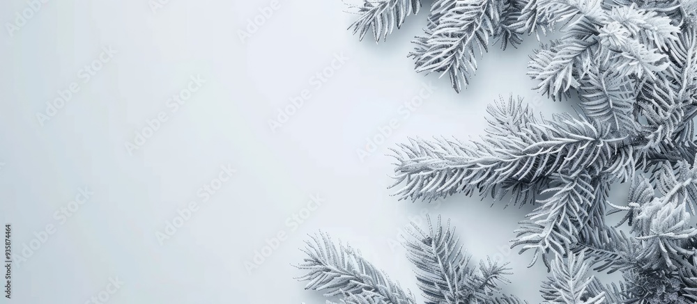 White Pine branches at each corner against a white background with gray patterns. Copy space image. Place for adding text and design White Pine branches at each corner against a white background with gray patterns. Copy space image. Place for adding text and design