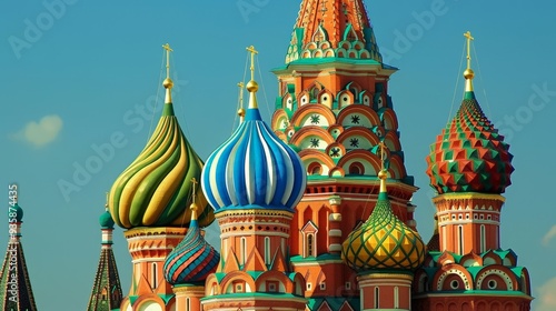 St. Basil's Cathedral in Moscow With its brightly colored onion domes and distinctive Russian architectural style.