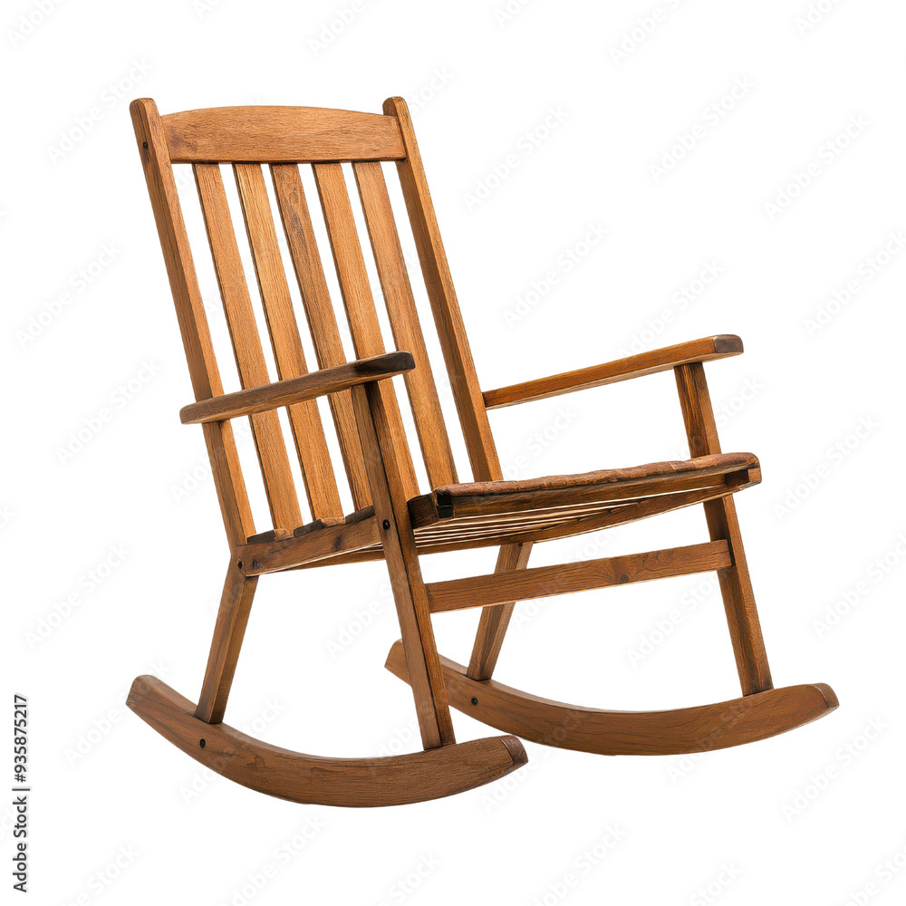 A classic wooden rocking chair, perfect for relaxation and comfort in any living space or garden setting. isolated on a white background. A classic wooden rocking chair, perfect for relaxation and comfort in any living space or garden setting. isolated on a white background.