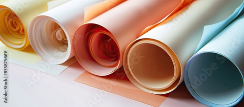 Stock Photo Gibb or holes next to continuous paper various colors of carbonless paper carbonless continuous paper. Copy space image. Place for adding text and design photo