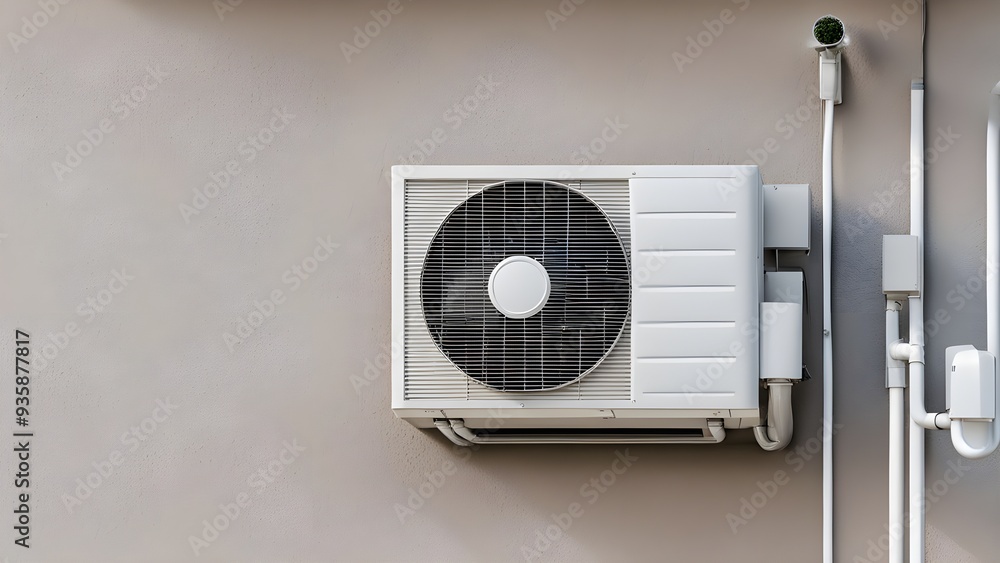 Air conditioner on outdoor side wall on modern house Air conditioner on outdoor side wall on modern house