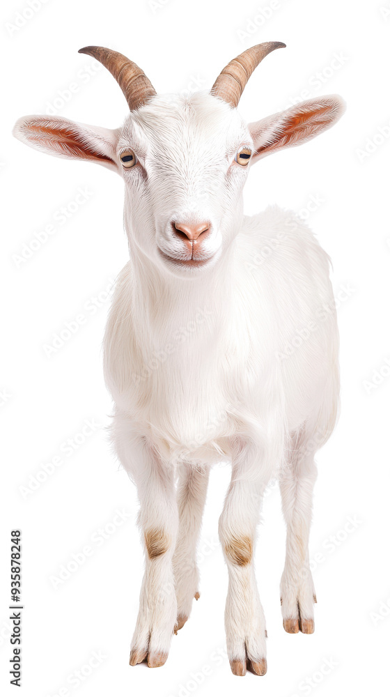 A cute and friendly white goat standing gracefully isolated on a white background. A cute and friendly white goat standing gracefully isolated on a white background.