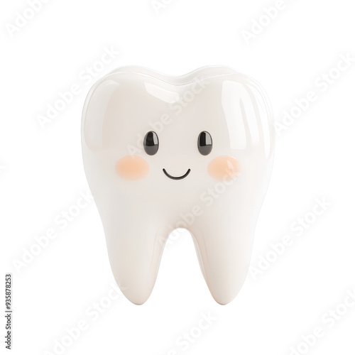 A cute cartoon tooth character with a smiling face, isolated on a white background.
