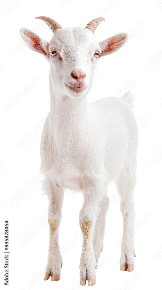 A cute white goat standing gracefully isolated on a white background. A cute white goat standing gracefully isolated on a white background.