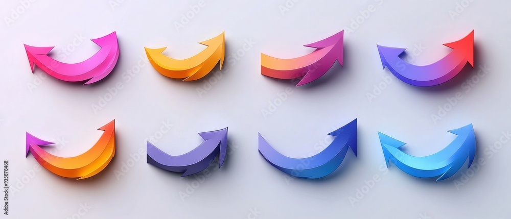 set of curved multi-colored arrows on a gray background.