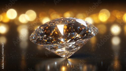 Sparkling diamond, black background, bokeh lights. Large, flawless gem with soft, glowing highlights. Elegant, luxurious, perfect for jewelry ads.