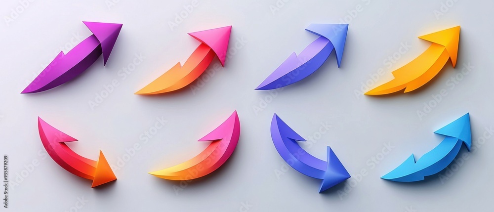 set of curved multi-colored arrows on a gray background. set of curved multi-colored arrows on a gray background.