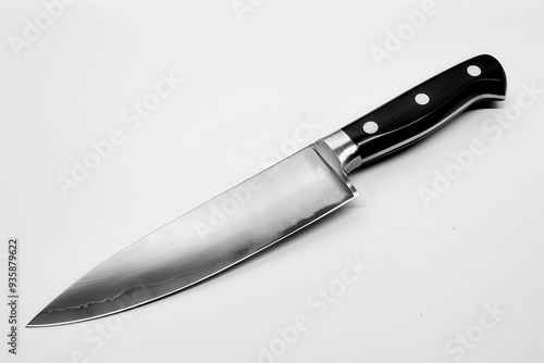 Knife Isolated. Chef's Stainless Steel Butcher Knife in Black and Silver