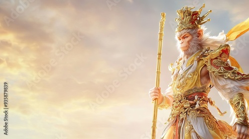 The Monkey King Sun Wukong in Battle, Symbolizing Bravery and Power in Chinese Mythology

