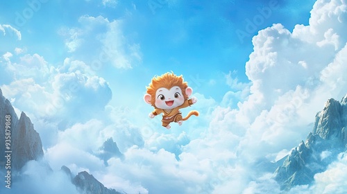 Sun Wukong, the Iconic Character from Chinese Journey to the West, Depicting the Monkey King in Battle, Symbolizing Strength and Courage photo