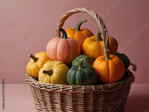 Wallpaper Mural A Basket Filled with Pumpkin and Squash - Perfect for Autumn Decor, Fall Displays, and Seasonal Harvest Aesthetics Torontodigital.ca