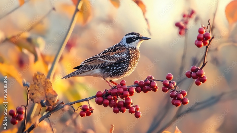 Bird on a Branch with Berries Bird on a Branch with Berries